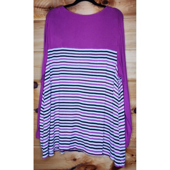Lane Bryant Essentials Long Sleeve Striped Purple Base Mixed Print Tee Top 22/24 - Picture 8 of 9